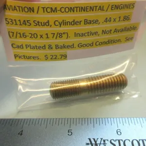 TCM Continental 531145 STUD, Cylinder Base .44 x 1.86 Aviation